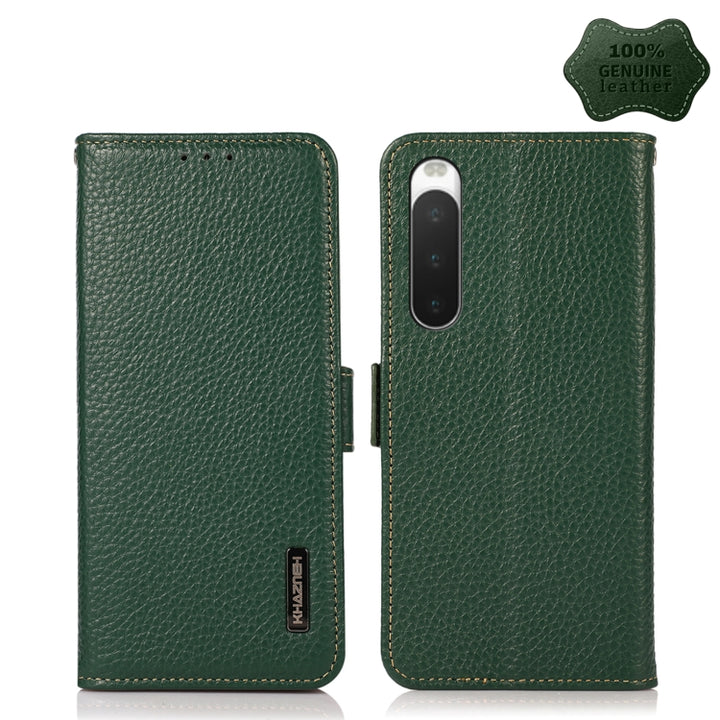 KHAZNEH Side-Magnetic Litchi Genuine Leather RFID Phone Case, For Sony Xperia 10 IV, For Xiaomi Redmi Note 11E / Redmi 10 5G