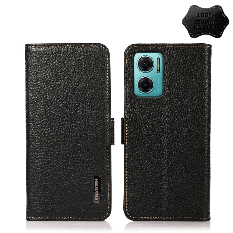 KHAZNEH Side-Magnetic Litchi Genuine Leather RFID Phone Case, For Sony Xperia 10 IV, For Xiaomi Redmi Note 11E / Redmi 10 5G