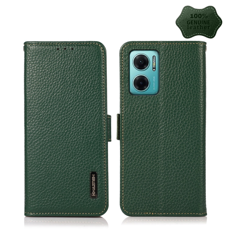 KHAZNEH Side-Magnetic Litchi Genuine Leather RFID Phone Case, For Sony Xperia 10 IV, For Xiaomi Redmi Note 11E / Redmi 10 5G