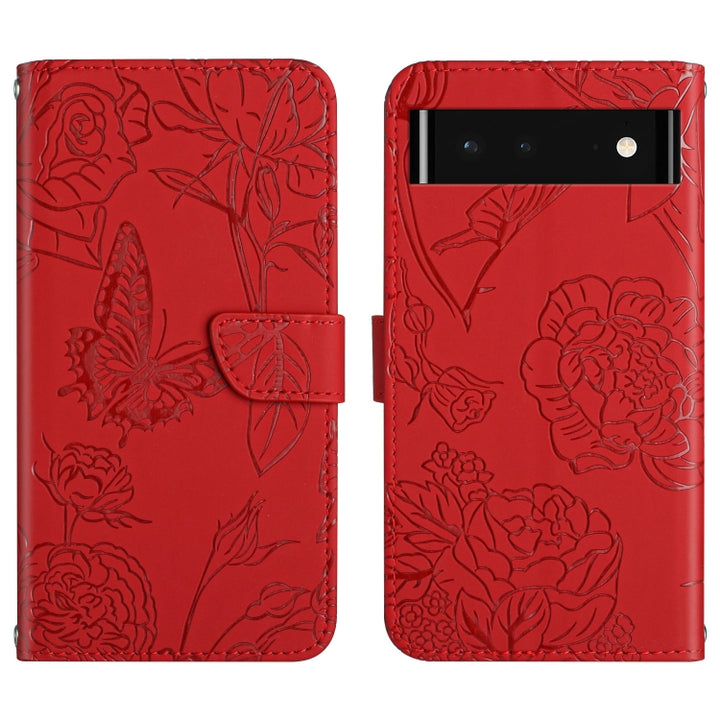 Skin Feel Butterfly Peony Embossed Leather Phone Case, For Google Pixel 6, For Google Pixel 6 Pro, For Google Pixel 6a, For Google Pixel 7 5G, For Google Pixel 7 Pro 5G, For Fujitsu Arrows F-52B