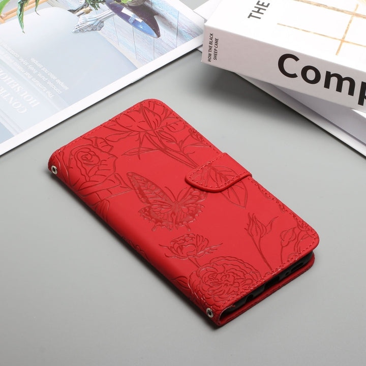 Skin Feel Butterfly Peony Embossed Leather Phone Case, For Google Pixel 6, For Google Pixel 6 Pro, For Google Pixel 6a, For Google Pixel 7 5G, For Google Pixel 7 Pro 5G, For Fujitsu Arrows F-52B