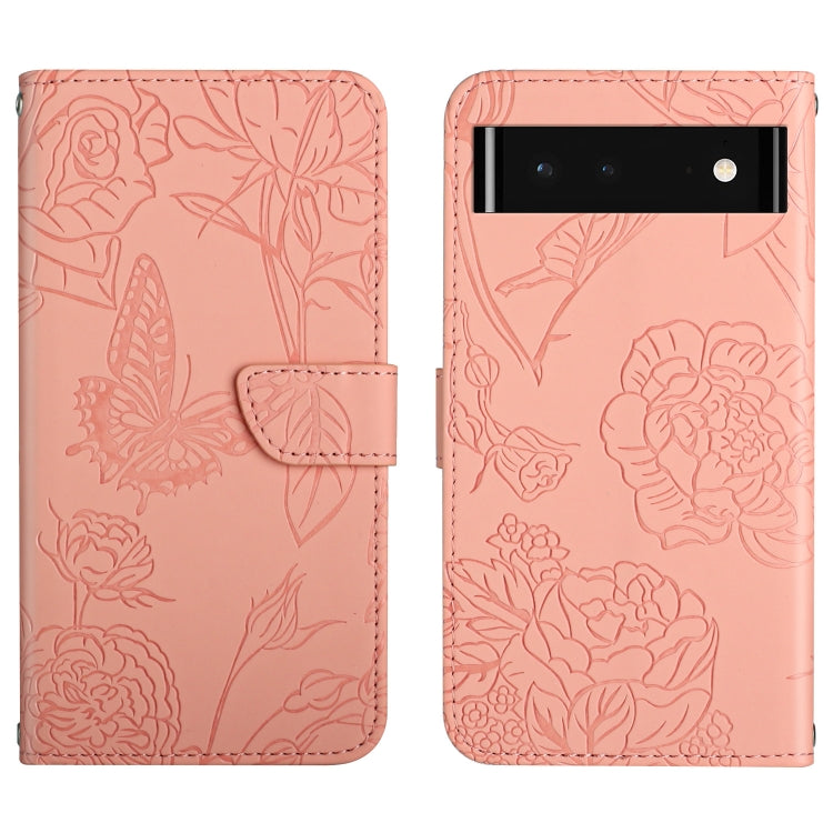 Skin Feel Butterfly Peony Embossed Leather Phone Case, For Google Pixel 6, For Google Pixel 6 Pro, For Google Pixel 6a, For Google Pixel 7 5G, For Google Pixel 7 Pro 5G, For Fujitsu Arrows F-52B