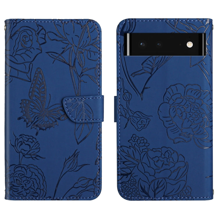 Skin Feel Butterfly Peony Embossed Leather Phone Case, For Google Pixel 6, For Google Pixel 6 Pro, For Google Pixel 6a, For Google Pixel 7 5G, For Google Pixel 7 Pro 5G, For Fujitsu Arrows F-52B