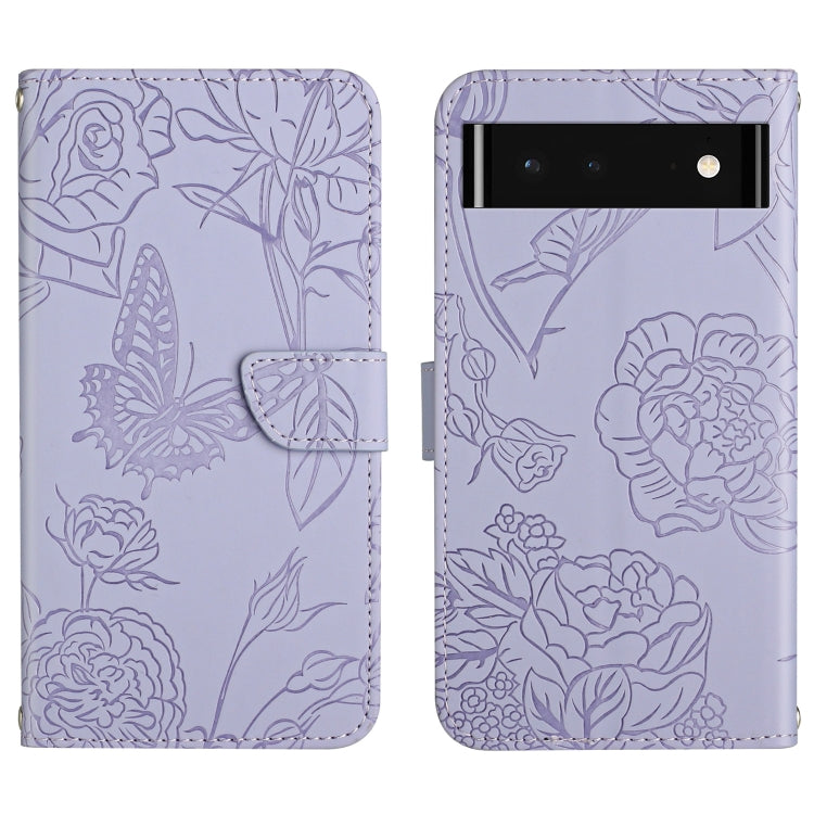 Skin Feel Butterfly Peony Embossed Leather Phone Case, For Google Pixel 6, For Google Pixel 6 Pro, For Google Pixel 6a, For Google Pixel 7 5G, For Google Pixel 7 Pro 5G, For Fujitsu Arrows F-52B