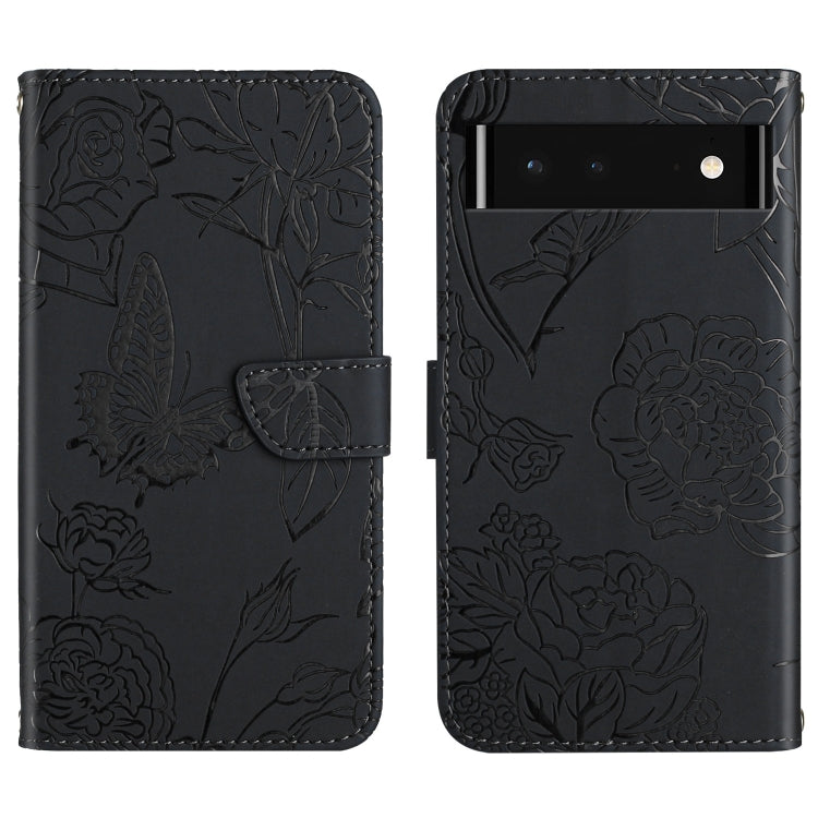 Skin Feel Butterfly Peony Embossed Leather Phone Case, For Google Pixel 6, For Google Pixel 6 Pro, For Google Pixel 6a, For Google Pixel 7 5G, For Google Pixel 7 Pro 5G, For Fujitsu Arrows F-52B