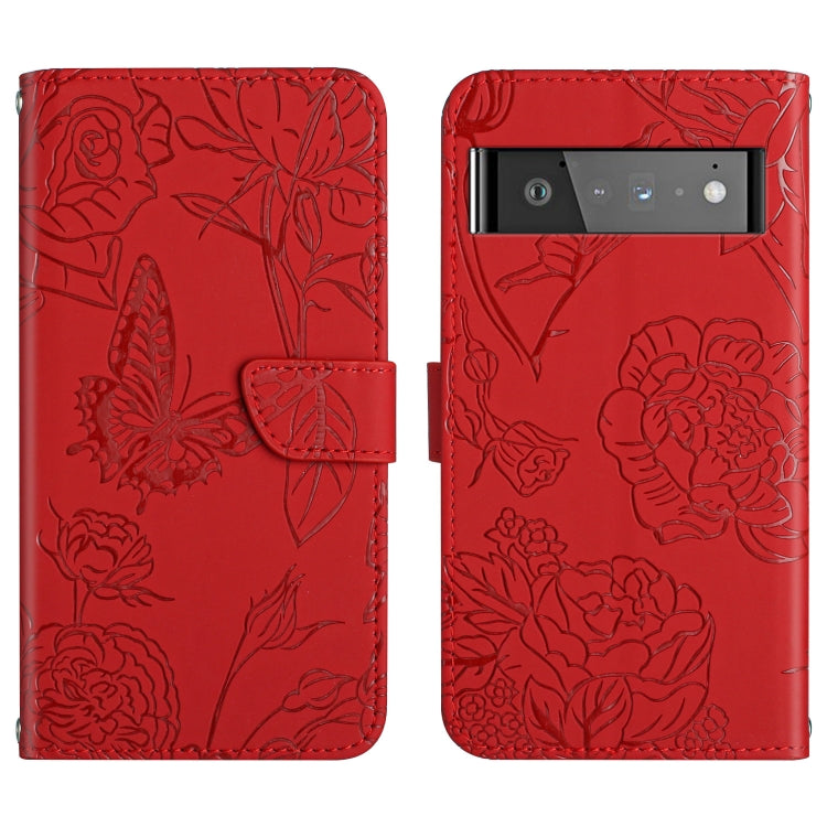 Skin Feel Butterfly Peony Embossed Leather Phone Case, For Google Pixel 6, For Google Pixel 6 Pro, For Google Pixel 6a, For Google Pixel 7 5G, For Google Pixel 7 Pro 5G, For Fujitsu Arrows F-52B