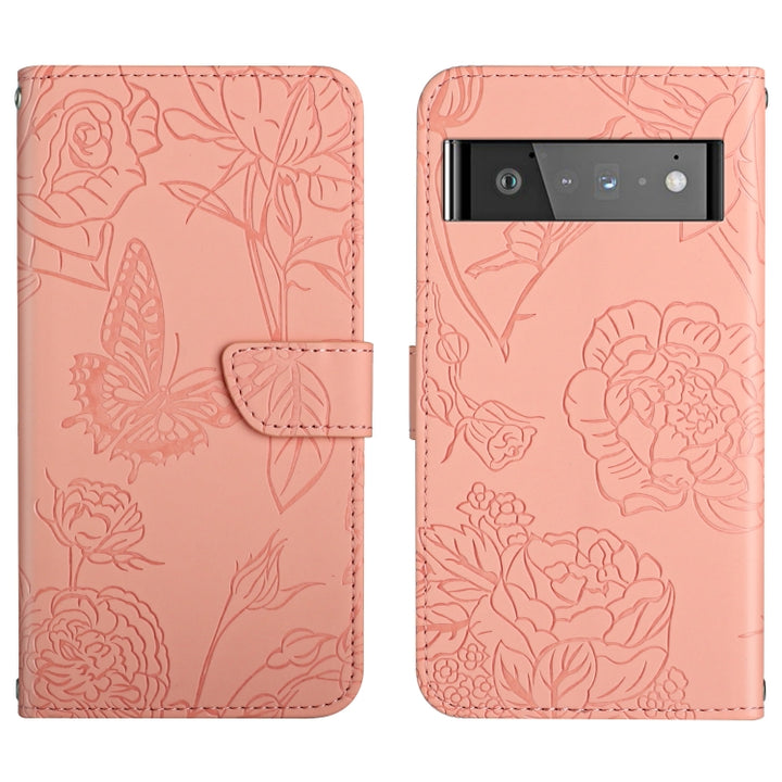 Skin Feel Butterfly Peony Embossed Leather Phone Case, For Google Pixel 6, For Google Pixel 6 Pro, For Google Pixel 6a, For Google Pixel 7 5G, For Google Pixel 7 Pro 5G, For Fujitsu Arrows F-52B