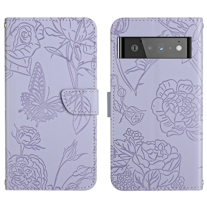 Skin Feel Butterfly Peony Embossed Leather Phone Case, For Google Pixel 6, For Google Pixel 6 Pro, For Google Pixel 6a, For Google Pixel 7 5G, For Google Pixel 7 Pro 5G, For Fujitsu Arrows F-52B