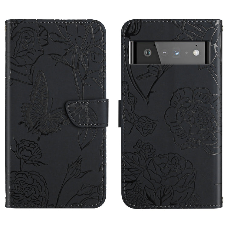 Skin Feel Butterfly Peony Embossed Leather Phone Case, For Google Pixel 6, For Google Pixel 6 Pro, For Google Pixel 6a, For Google Pixel 7 5G, For Google Pixel 7 Pro 5G, For Fujitsu Arrows F-52B