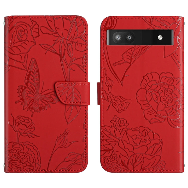 Skin Feel Butterfly Peony Embossed Leather Phone Case, For Google Pixel 6, For Google Pixel 6 Pro, For Google Pixel 6a, For Google Pixel 7 5G, For Google Pixel 7 Pro 5G, For Fujitsu Arrows F-52B