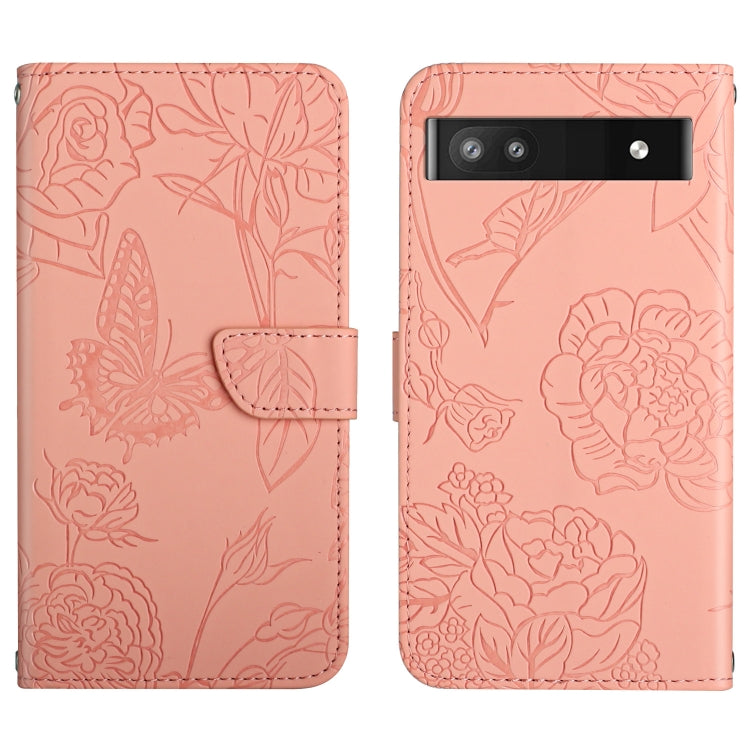 Skin Feel Butterfly Peony Embossed Leather Phone Case, For Google Pixel 6, For Google Pixel 6 Pro, For Google Pixel 6a, For Google Pixel 7 5G, For Google Pixel 7 Pro 5G, For Fujitsu Arrows F-52B