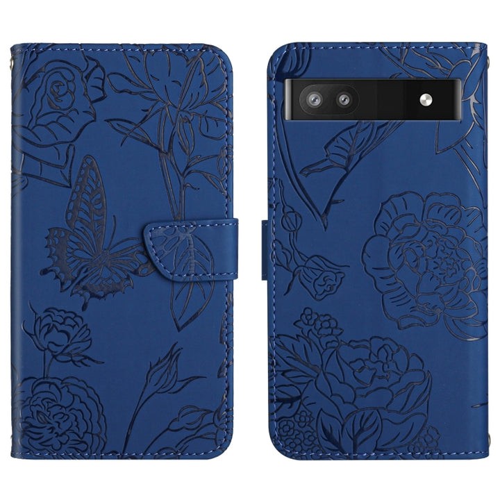 Skin Feel Butterfly Peony Embossed Leather Phone Case, For Google Pixel 6, For Google Pixel 6 Pro, For Google Pixel 6a, For Google Pixel 7 5G, For Google Pixel 7 Pro 5G, For Fujitsu Arrows F-52B