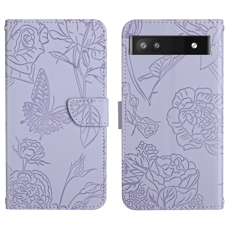 Skin Feel Butterfly Peony Embossed Leather Phone Case, For Google Pixel 6, For Google Pixel 6 Pro, For Google Pixel 6a, For Google Pixel 7 5G, For Google Pixel 7 Pro 5G, For Fujitsu Arrows F-52B