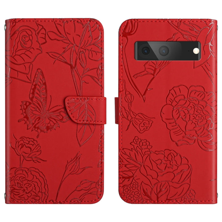 Skin Feel Butterfly Peony Embossed Leather Phone Case, For Google Pixel 6, For Google Pixel 6 Pro, For Google Pixel 6a, For Google Pixel 7 5G, For Google Pixel 7 Pro 5G, For Fujitsu Arrows F-52B