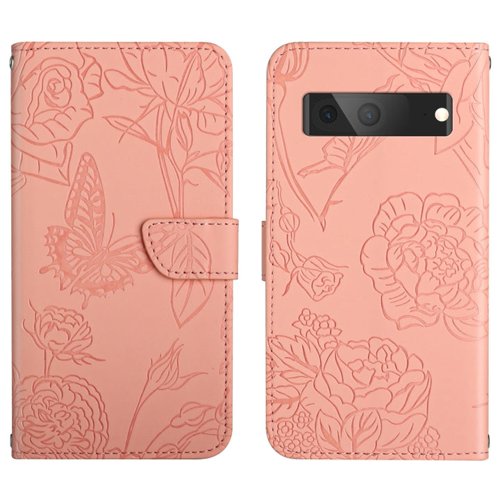 Skin Feel Butterfly Peony Embossed Leather Phone Case, For Google Pixel 6, For Google Pixel 6 Pro, For Google Pixel 6a, For Google Pixel 7 5G, For Google Pixel 7 Pro 5G, For Fujitsu Arrows F-52B