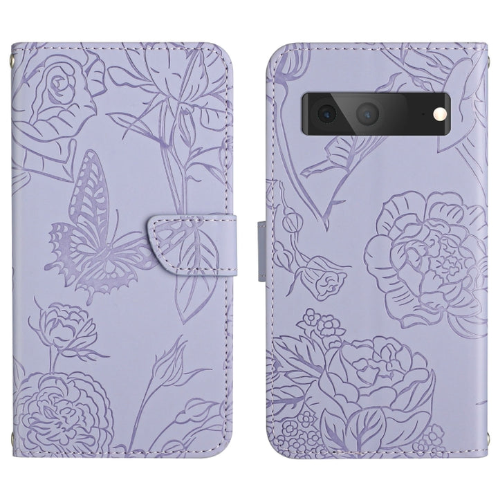 Skin Feel Butterfly Peony Embossed Leather Phone Case, For Google Pixel 6, For Google Pixel 6 Pro, For Google Pixel 6a, For Google Pixel 7 5G, For Google Pixel 7 Pro 5G, For Fujitsu Arrows F-52B