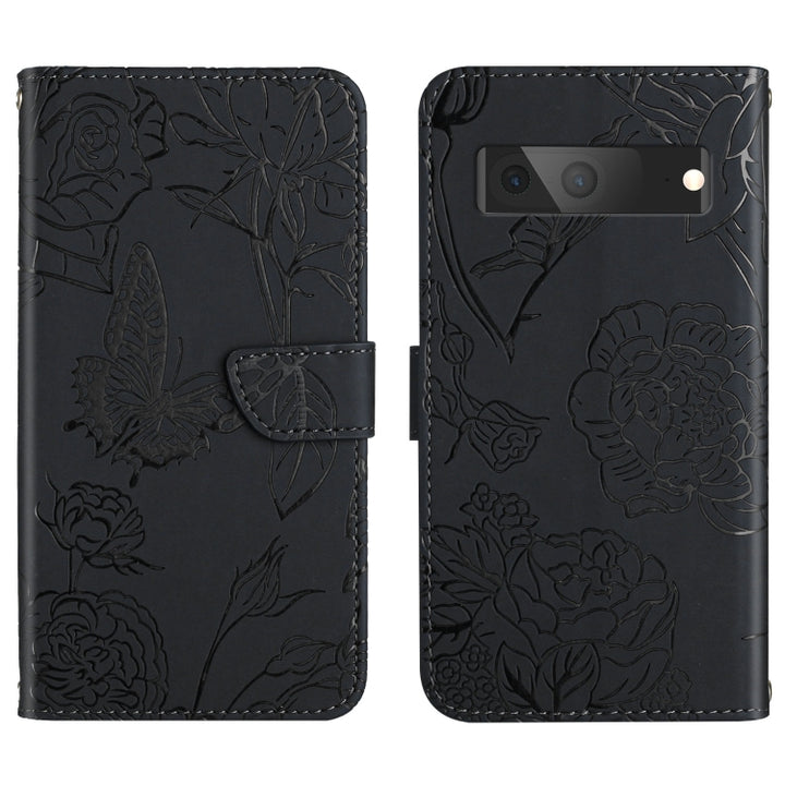 Skin Feel Butterfly Peony Embossed Leather Phone Case, For Google Pixel 6, For Google Pixel 6 Pro, For Google Pixel 6a, For Google Pixel 7 5G, For Google Pixel 7 Pro 5G, For Fujitsu Arrows F-52B