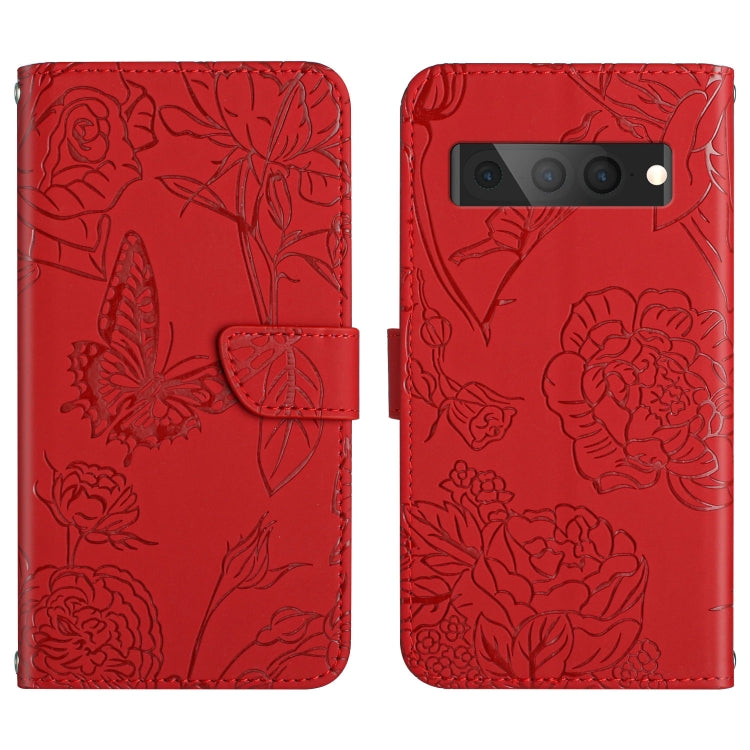 Skin Feel Butterfly Peony Embossed Leather Phone Case, For Google Pixel 6, For Google Pixel 6 Pro, For Google Pixel 6a, For Google Pixel 7 5G, For Google Pixel 7 Pro 5G, For Fujitsu Arrows F-52B