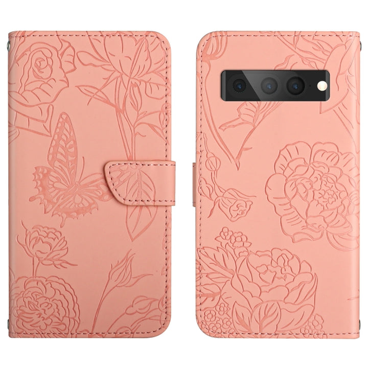 Skin Feel Butterfly Peony Embossed Leather Phone Case, For Google Pixel 6, For Google Pixel 6 Pro, For Google Pixel 6a, For Google Pixel 7 5G, For Google Pixel 7 Pro 5G, For Fujitsu Arrows F-52B