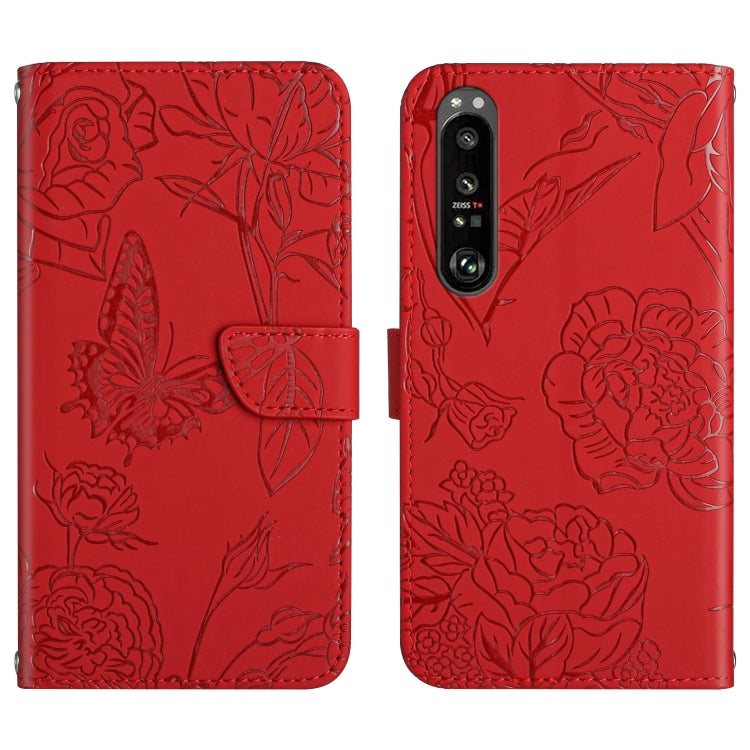 Skin Feel Butterfly Peony Embossed Leather Phone Case, For LG K22, For LG K42, For LG K52, For LG Velvet 2 Pro, For Sony Xperia 1 III, For Sony Xperia 1 IV