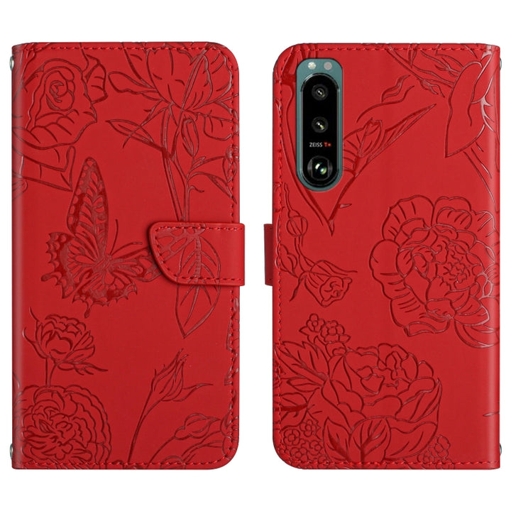 Skin Feel Butterfly Peony Embossed Leather Phone Case, For Sony Xperia 5 III, For Sony Xperia 10 III, For Sony Xperia 10 IV, For Sony Xperia ACE II, For Sony Xperia Pro-I