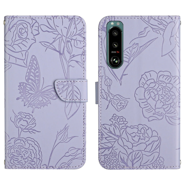 Skin Feel Butterfly Peony Embossed Leather Phone Case, For Sony Xperia 5 III, For Sony Xperia 10 III, For Sony Xperia 10 IV, For Sony Xperia ACE II, For Sony Xperia Pro-I