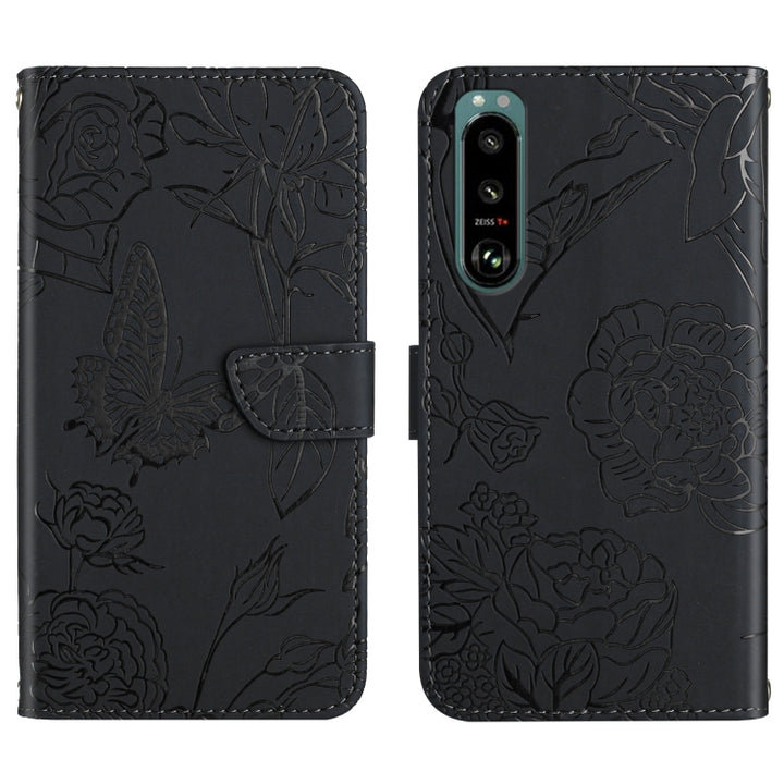 Skin Feel Butterfly Peony Embossed Leather Phone Case, For Sony Xperia 5 III, For Sony Xperia 10 III, For Sony Xperia 10 IV, For Sony Xperia ACE II, For Sony Xperia Pro-I