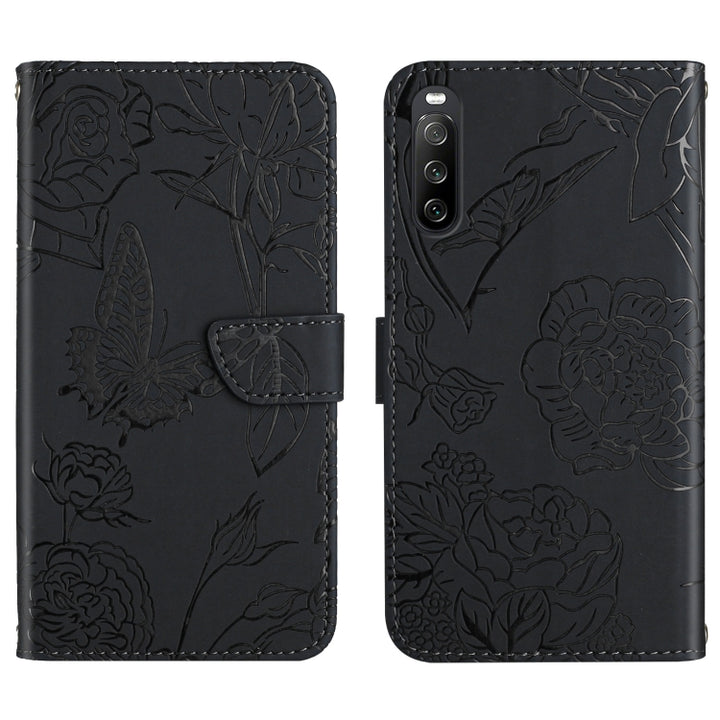 Skin Feel Butterfly Peony Embossed Leather Phone Case, For Sony Xperia 5 III, For Sony Xperia 10 III, For Sony Xperia 10 IV, For Sony Xperia ACE II, For Sony Xperia Pro-I