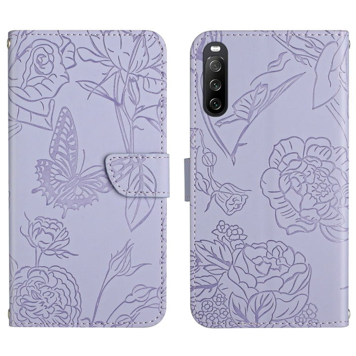 Skin Feel Butterfly Peony Embossed Leather Phone Case, For Sony Xperia 5 III, For Sony Xperia 10 III, For Sony Xperia 10 IV, For Sony Xperia ACE II, For Sony Xperia Pro-I