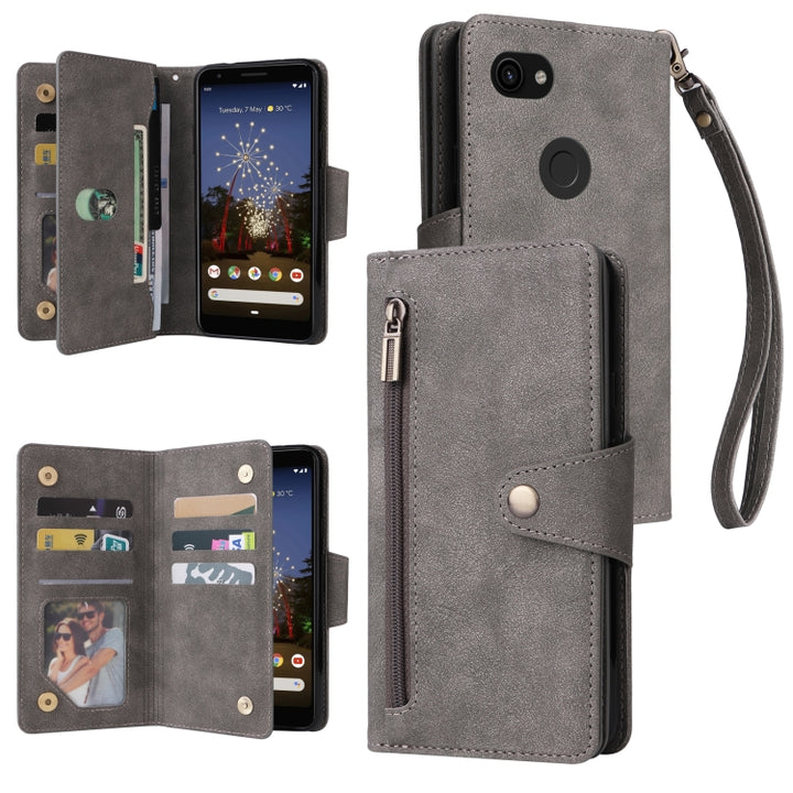 Rivet Buckle 9 Cards Three Fold Leather Phone Case, For Google Pixel 3A, For Google Pixel 3A XL, For Google Pixel 4, For Google Pixel 4A 4G, For Google Pixel 4A 5G, For Google Pixel 4 XL