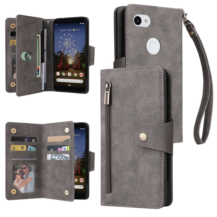 Rivet Buckle 9 Cards Three Fold Leather Phone Case, For Google Pixel 3A, For Google Pixel 3A XL, For Google Pixel 4, For Google Pixel 4A 4G, For Google Pixel 4A 5G, For Google Pixel 4 XL