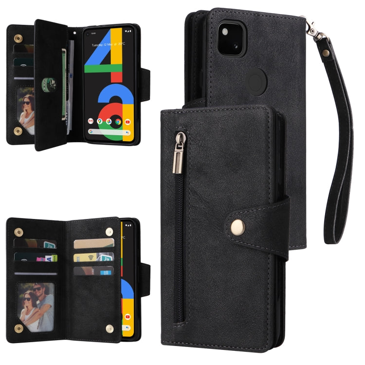 Rivet Buckle 9 Cards Three Fold Leather Phone Case, For Google Pixel 3A, For Google Pixel 3A XL, For Google Pixel 4, For Google Pixel 4A 4G, For Google Pixel 4A 5G, For Google Pixel 4 XL