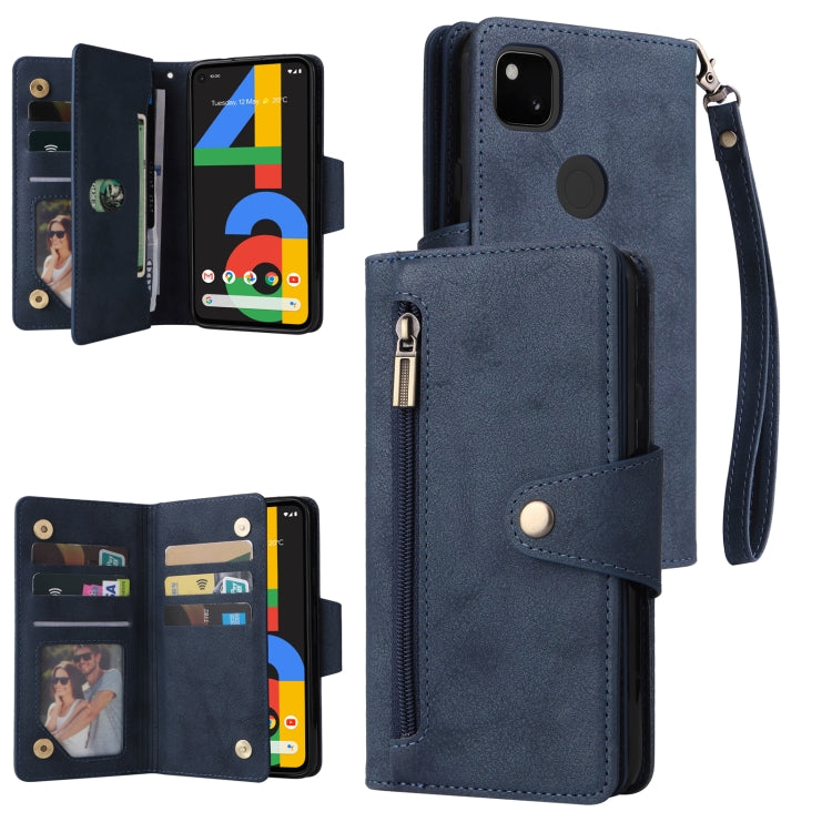 Rivet Buckle 9 Cards Three Fold Leather Phone Case, For Google Pixel 3A, For Google Pixel 3A XL, For Google Pixel 4, For Google Pixel 4A 4G, For Google Pixel 4A 5G, For Google Pixel 4 XL