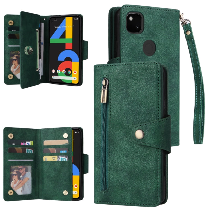 Rivet Buckle 9 Cards Three Fold Leather Phone Case, For Google Pixel 3A, For Google Pixel 3A XL, For Google Pixel 4, For Google Pixel 4A 4G, For Google Pixel 4A 5G, For Google Pixel 4 XL