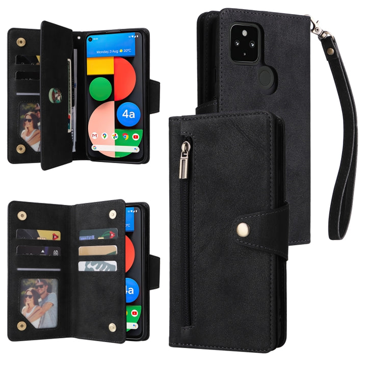 Rivet Buckle 9 Cards Three Fold Leather Phone Case, For Google Pixel 3A, For Google Pixel 3A XL, For Google Pixel 4, For Google Pixel 4A 4G, For Google Pixel 4A 5G, For Google Pixel 4 XL