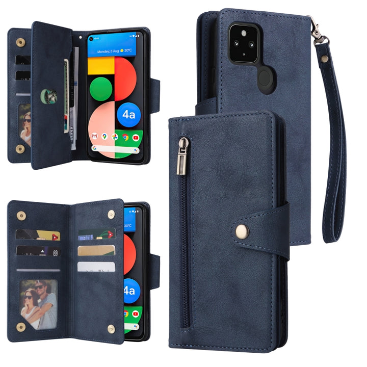 Rivet Buckle 9 Cards Three Fold Leather Phone Case, For Google Pixel 3A, For Google Pixel 3A XL, For Google Pixel 4, For Google Pixel 4A 4G, For Google Pixel 4A 5G, For Google Pixel 4 XL