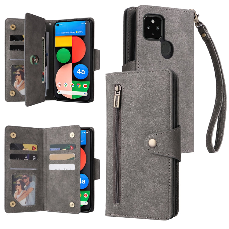 Rivet Buckle 9 Cards Three Fold Leather Phone Case, For Google Pixel 3A, For Google Pixel 3A XL, For Google Pixel 4, For Google Pixel 4A 4G, For Google Pixel 4A 5G, For Google Pixel 4 XL