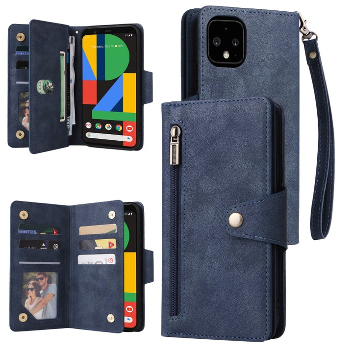 Rivet Buckle 9 Cards Three Fold Leather Phone Case, For Google Pixel 3A, For Google Pixel 3A XL, For Google Pixel 4, For Google Pixel 4A 4G, For Google Pixel 4A 5G, For Google Pixel 4 XL