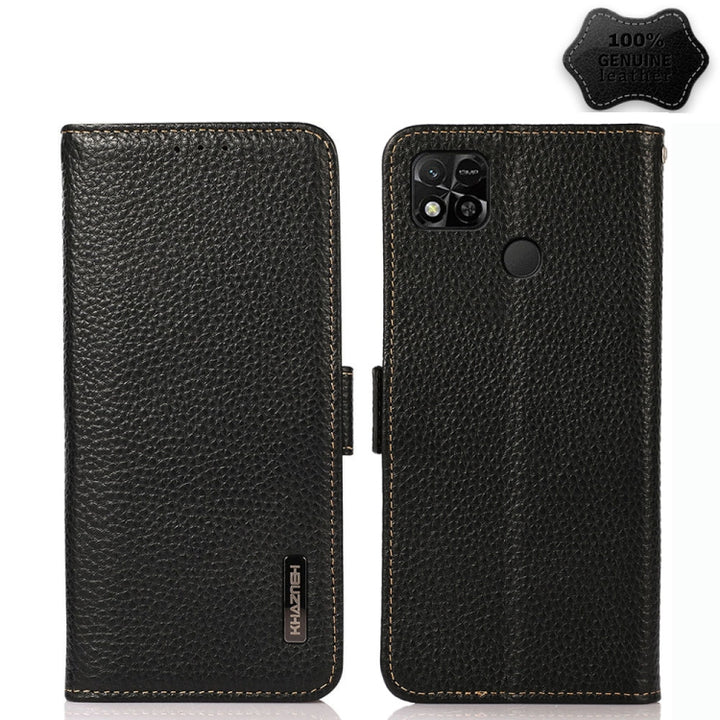 KHAZNEH Side-Magnetic Litchi Genuine Leather RFID Phone Case, For Xiaomi Redmi 10A, For Sony Xperia Ace III, For Kyocera Android One S9, For Samsung Galaxy F23 / M23