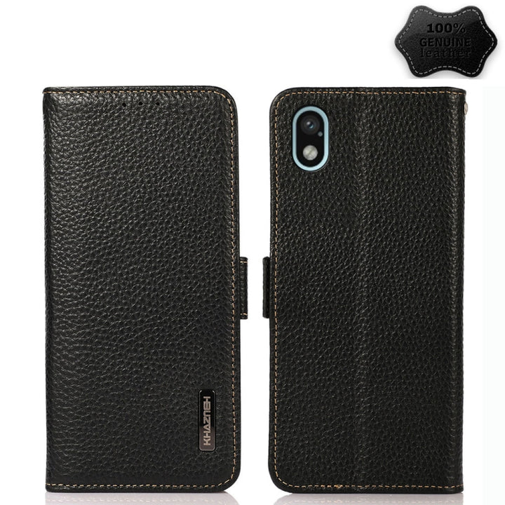 KHAZNEH Side-Magnetic Litchi Genuine Leather RFID Phone Case, For Xiaomi Redmi 10A, For Sony Xperia Ace III, For Kyocera Android One S9, For Samsung Galaxy F23 / M23