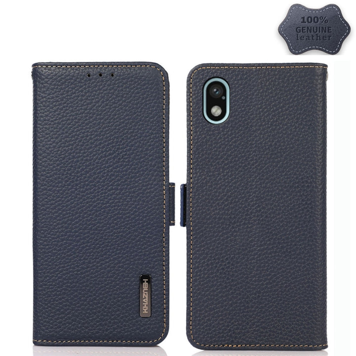 KHAZNEH Side-Magnetic Litchi Genuine Leather RFID Phone Case, For Xiaomi Redmi 10A, For Sony Xperia Ace III, For Kyocera Android One S9, For Samsung Galaxy F23 / M23