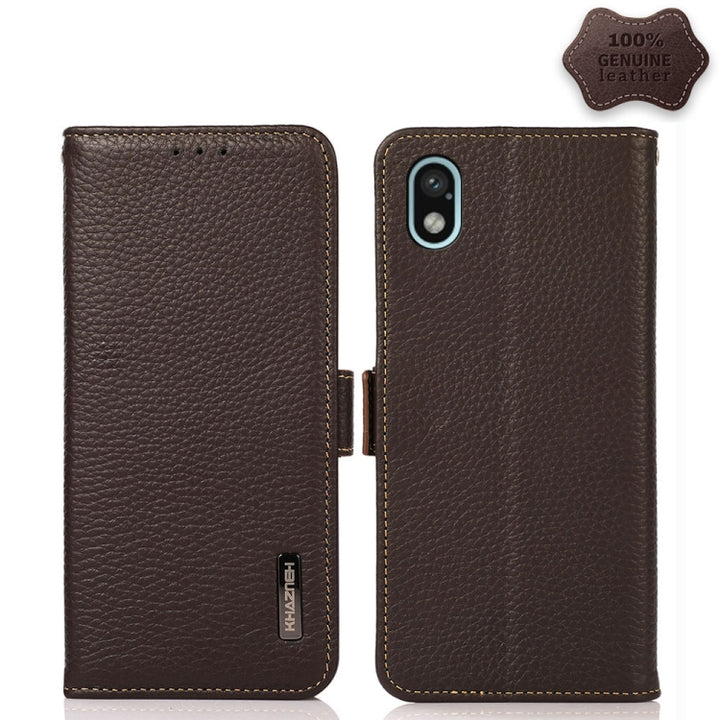 KHAZNEH Side-Magnetic Litchi Genuine Leather RFID Phone Case, For Xiaomi Redmi 10A, For Sony Xperia Ace III, For Kyocera Android One S9, For Samsung Galaxy F23 / M23