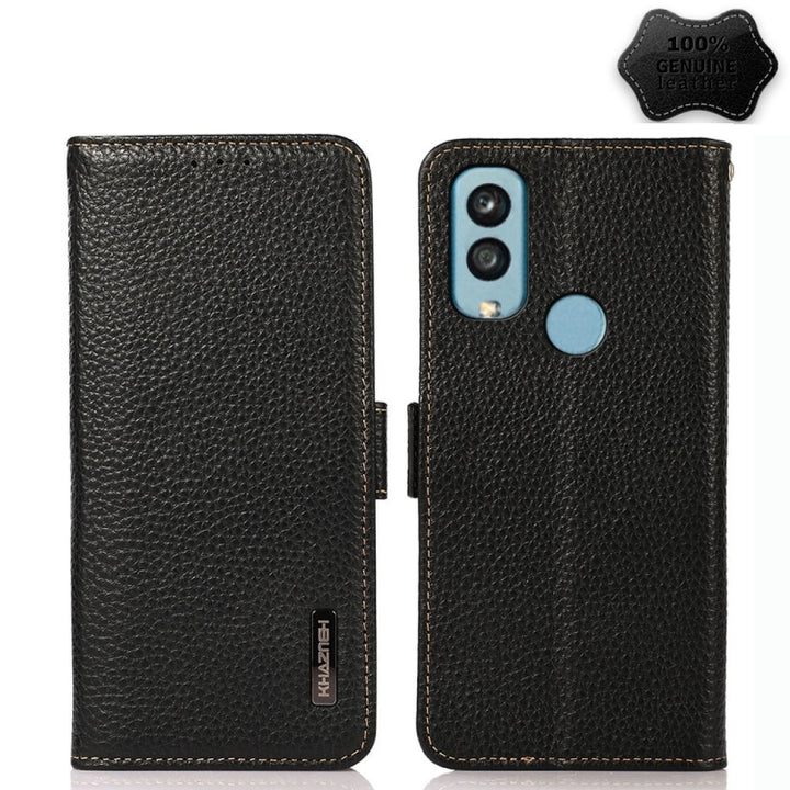 KHAZNEH Side-Magnetic Litchi Genuine Leather RFID Phone Case, For Xiaomi Redmi 10A, For Sony Xperia Ace III, For Kyocera Android One S9, For Samsung Galaxy F23 / M23