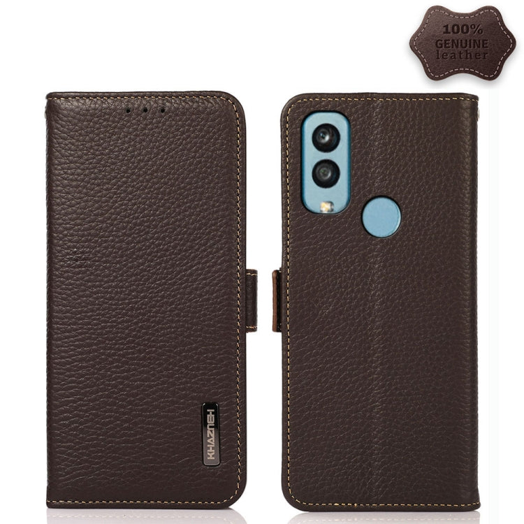 KHAZNEH Side-Magnetic Litchi Genuine Leather RFID Phone Case, For Xiaomi Redmi 10A, For Sony Xperia Ace III, For Kyocera Android One S9, For Samsung Galaxy F23 / M23