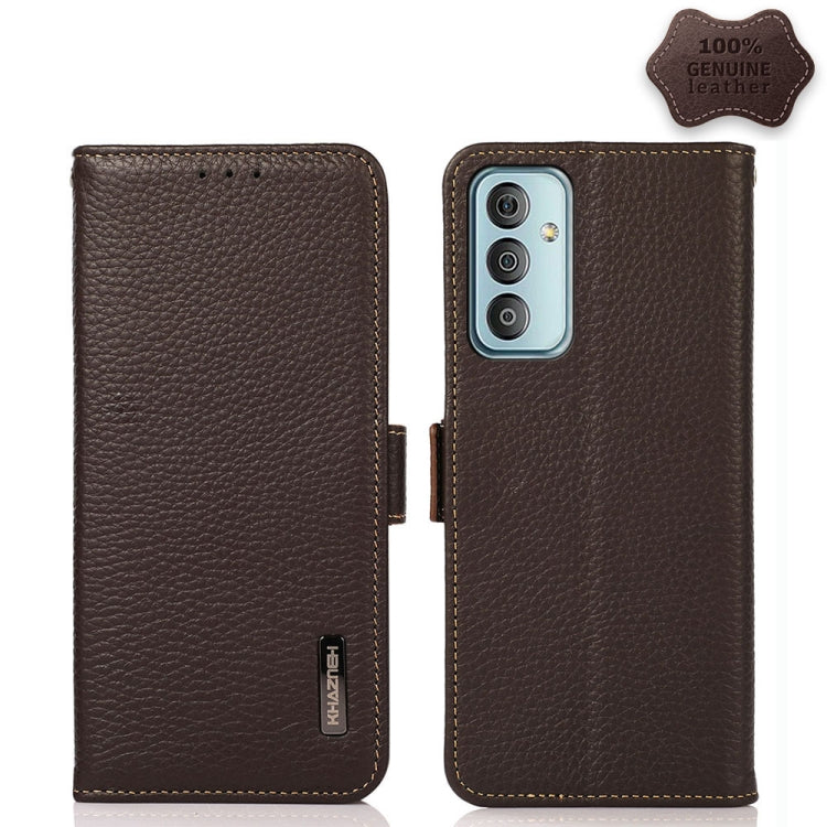 KHAZNEH Side-Magnetic Litchi Genuine Leather RFID Phone Case, For Xiaomi Redmi 10A, For Sony Xperia Ace III, For Kyocera Android One S9, For Samsung Galaxy F23 / M23