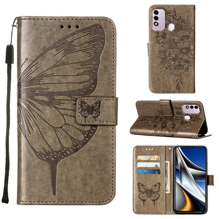 Embossed Butterfly Leather Phone Case, For Alcatel 1L 2021, For Google Pixel 6a 5G, For Google Pixel 7 5G, For Itel P37 / Vision 2s