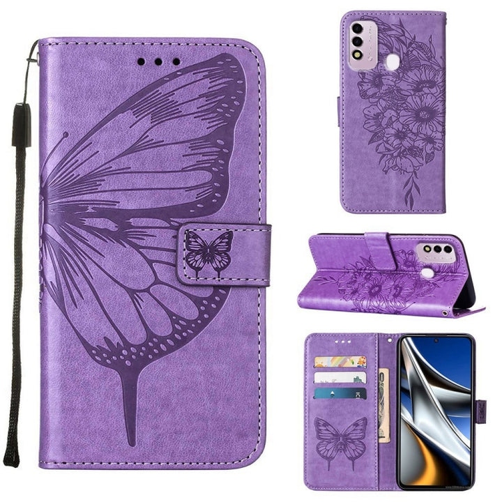 Embossed Butterfly Leather Phone Case, For Alcatel 1L 2021, For Google Pixel 6a 5G, For Google Pixel 7 5G, For Itel P37 / Vision 2s