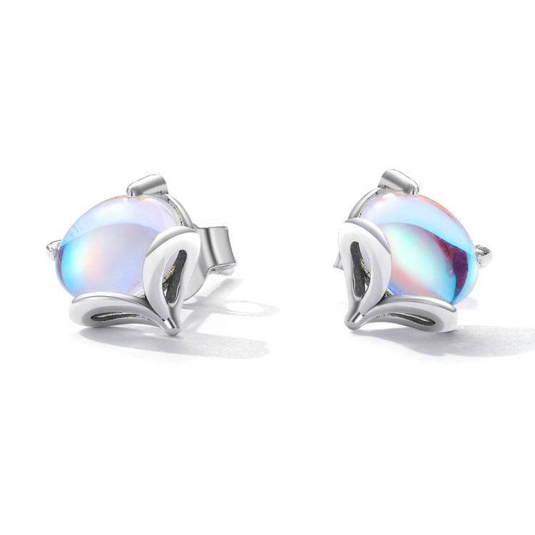 S925 Sterling Silver Moonstone Fox Ear Stud Women Earrings, Moonstone Fox