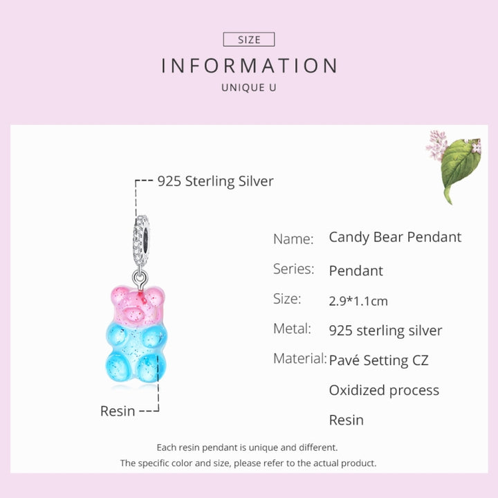 S925 Sterling Silver Candy Bear Pendant DIY Bracelet Necklace Accessories, Candy Bear