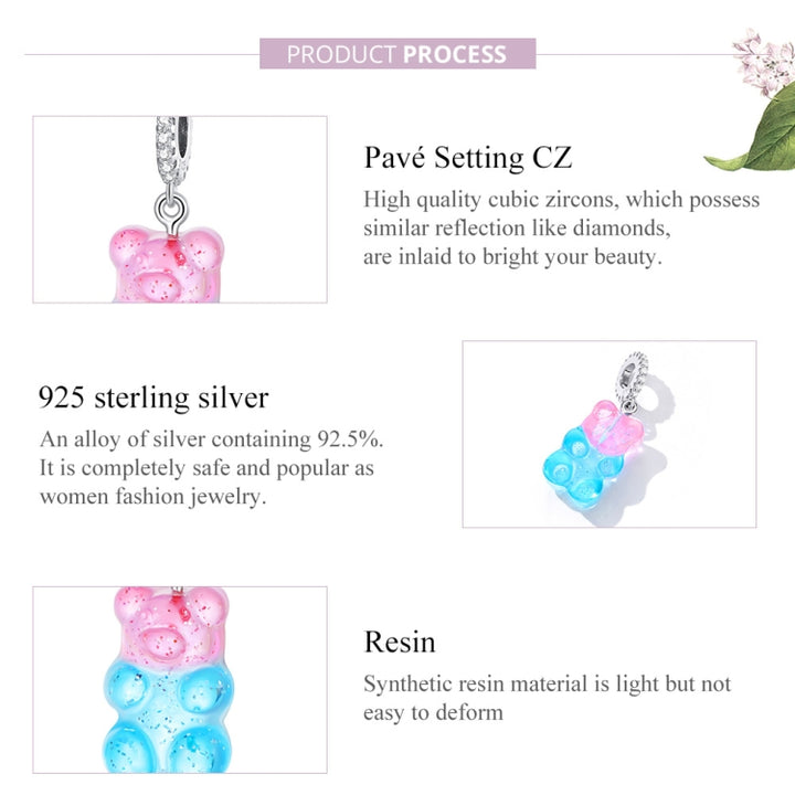 S925 Sterling Silver Candy Bear Pendant DIY Bracelet Necklace Accessories, Candy Bear